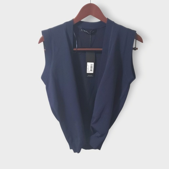 Lioness Tops - NWT Lioness Tiny Dancer Top Navy Blue Sz L Deep Plunge V-Neck Faux Wrap Tie Crop
